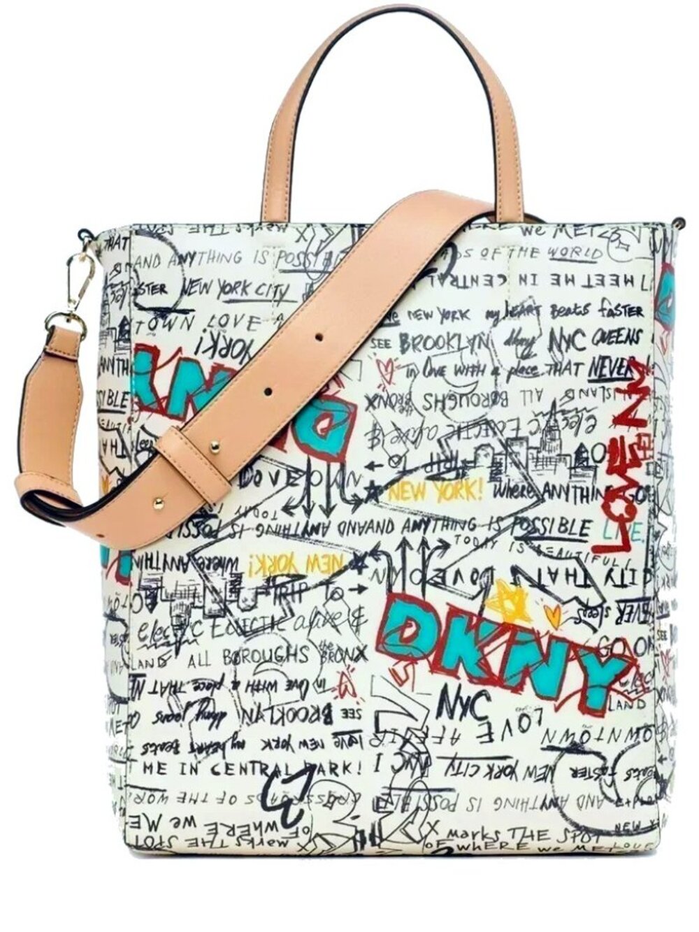 DKNY Tilly Graffiti Tote Bag With Strap Street Art Vegan Leather Y2K 90s NWOT